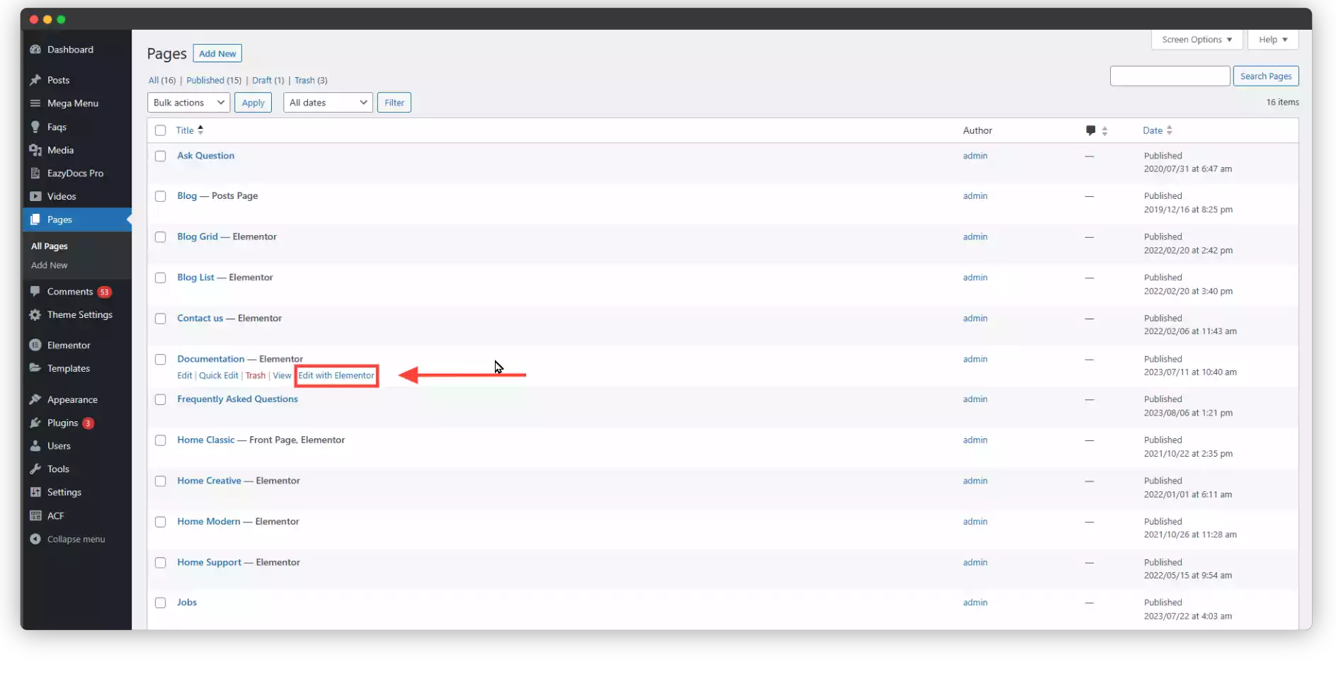 Creating a new Elementor Page for Documentation